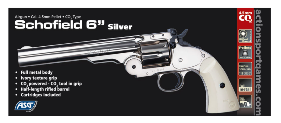 Schofield 6" Airgun, Pellets - Silver & Ivory Grip